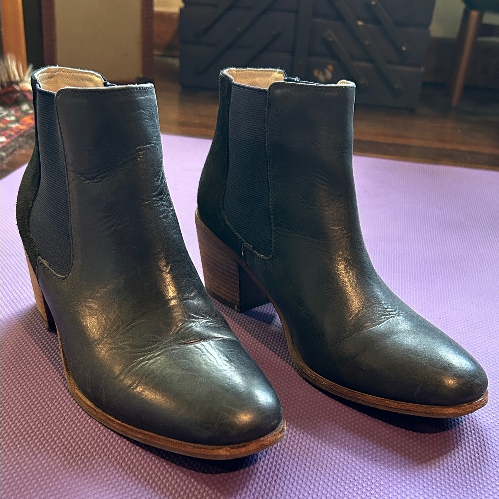 Boden Black Leather Ankle Boots